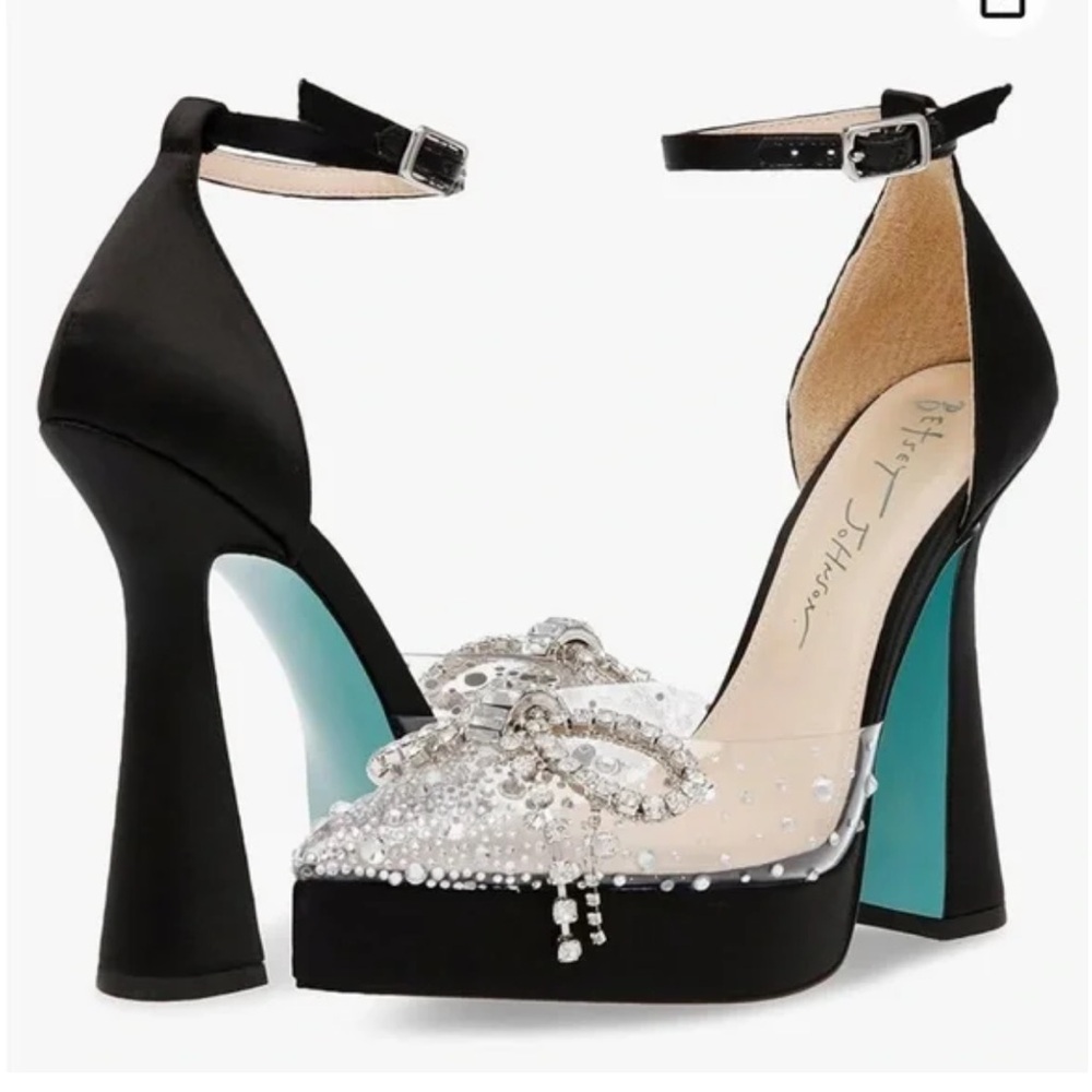 Blue by Betsey Johnson Black and Silver Heels with Crystal Accents